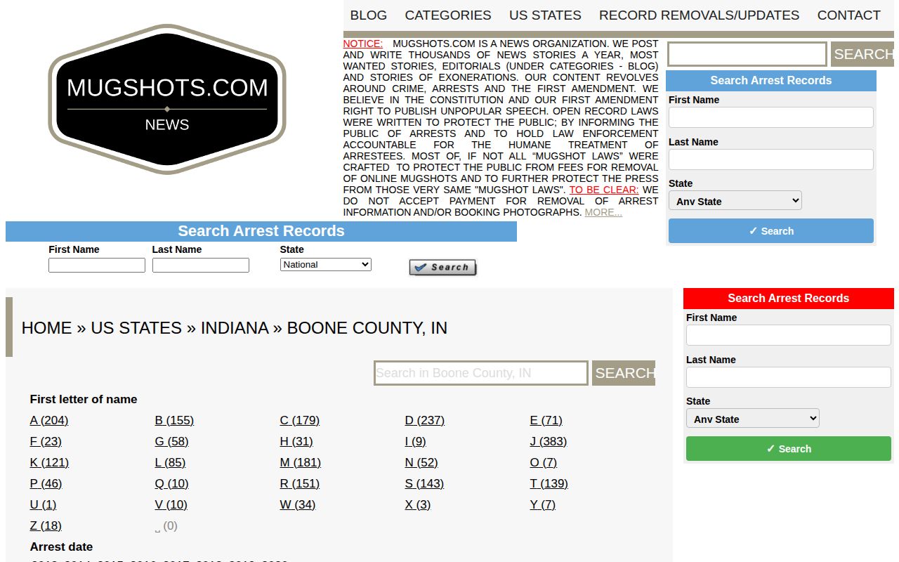 Historical unofficial Mugshots.com Boone County arrest directory