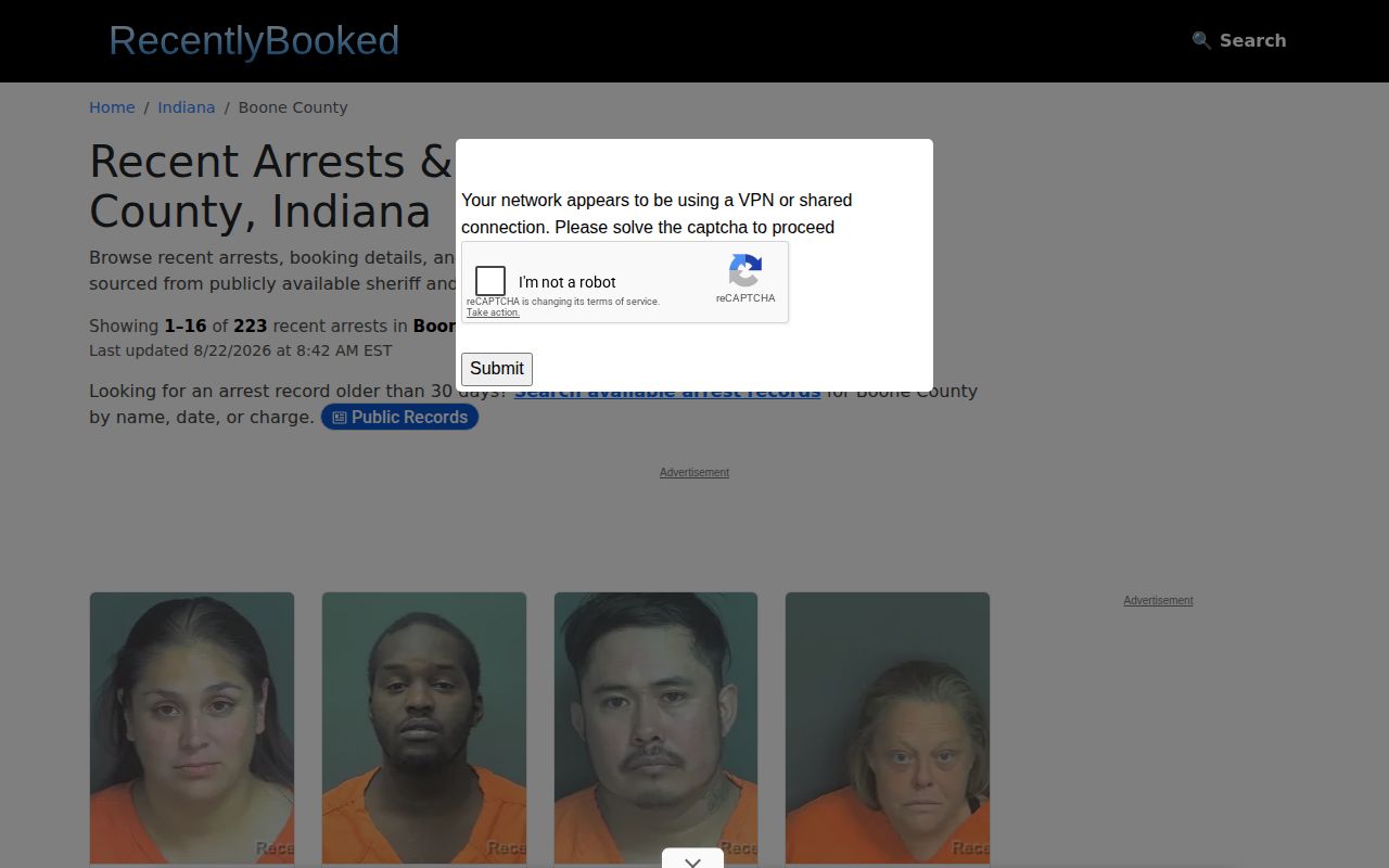 Unofficial Recently Booked Boone County mugshot records page