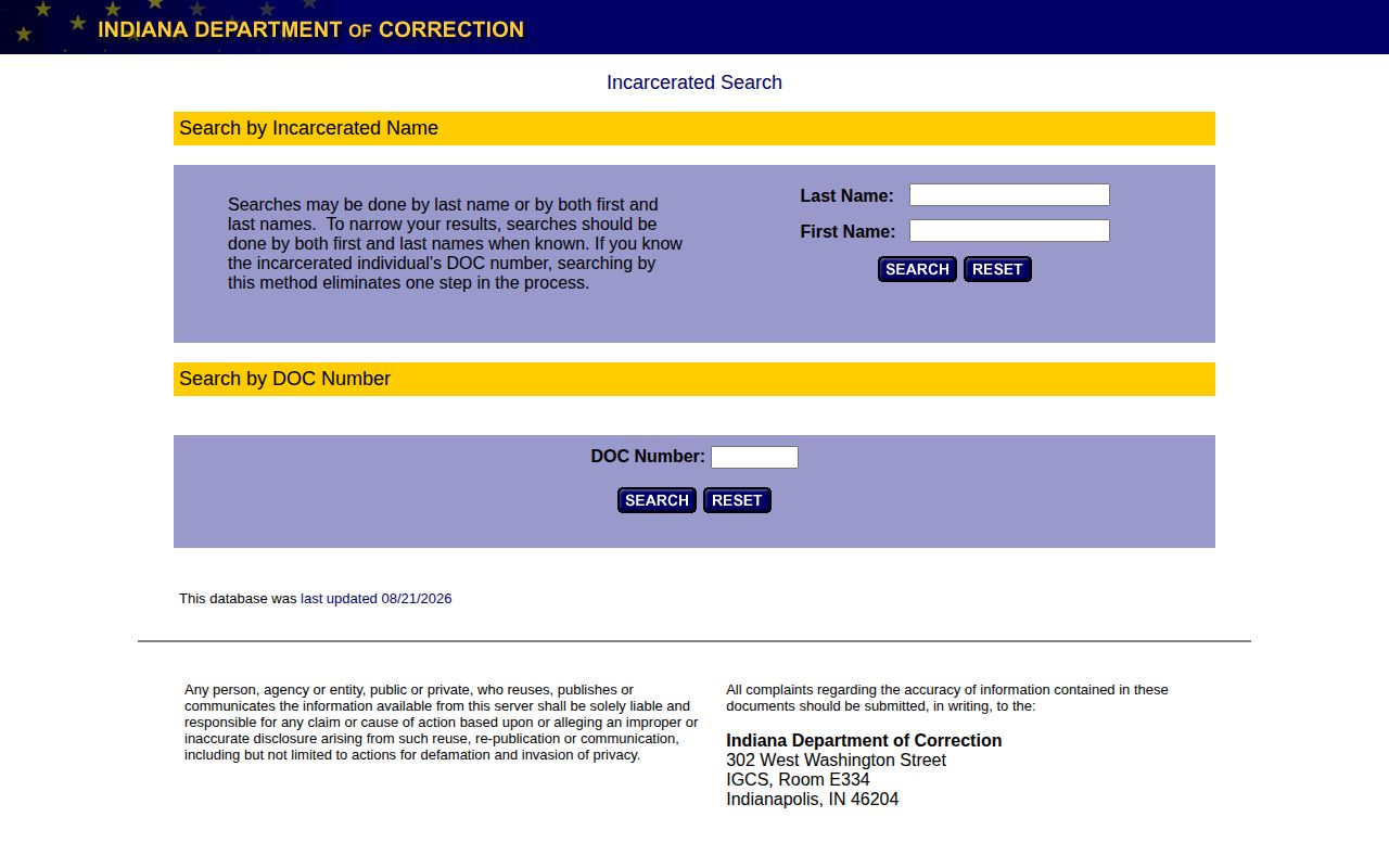 Indiana DOC offender record search for Boone County cases