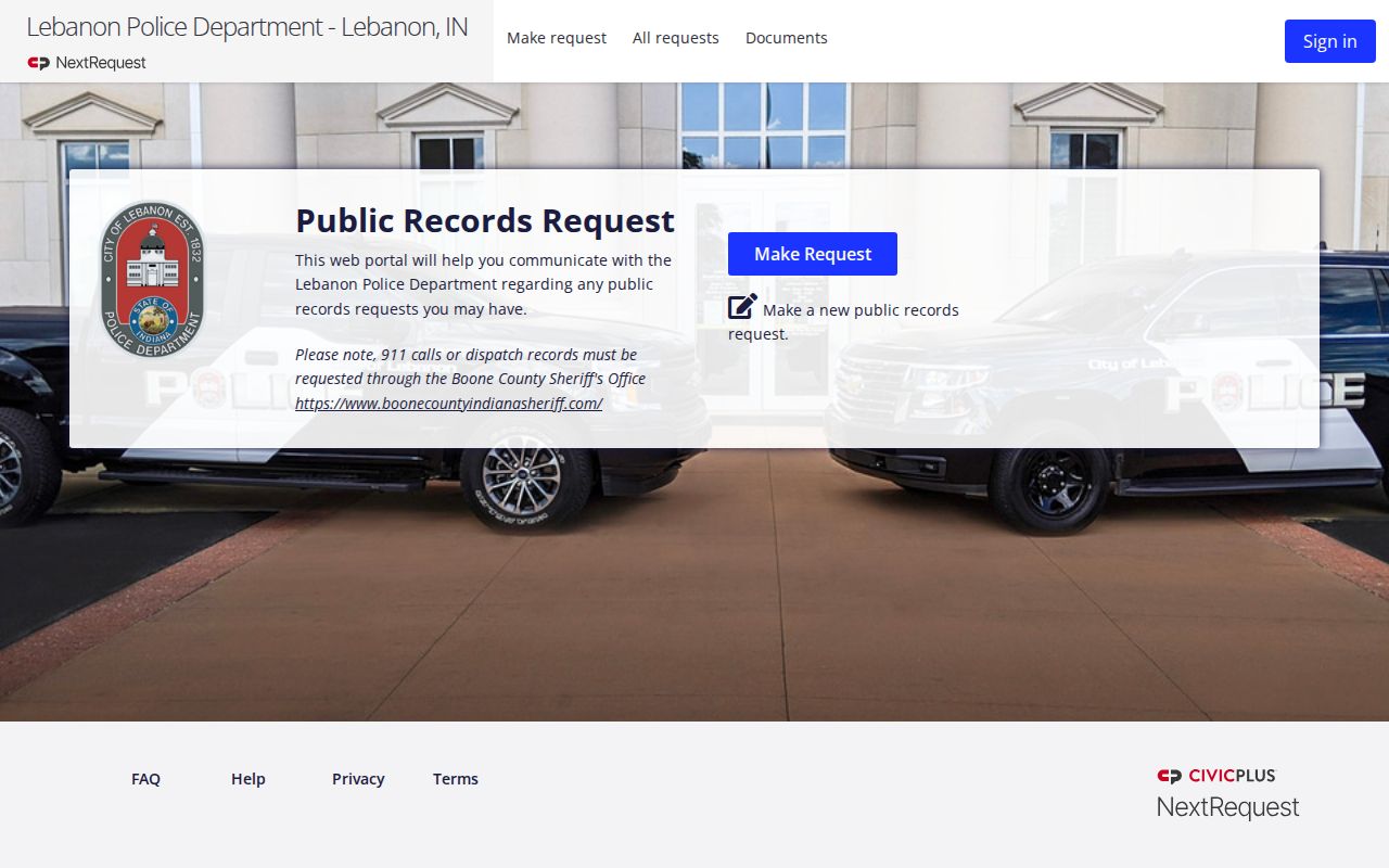 Lebanon Police arrest records request portal in Boone County
